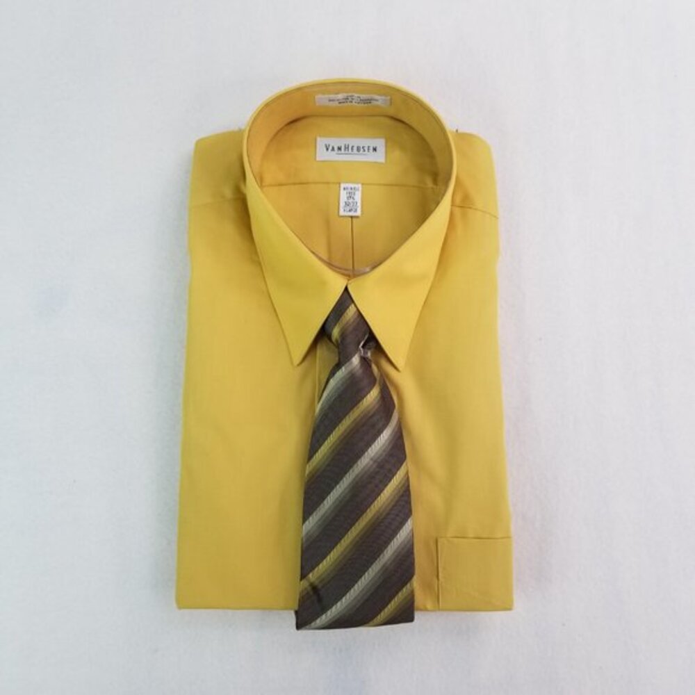 Van Heusen Men's 17 1/2 -32/33 X-Large Wrinkle Free Sunflower Shirt and Tie